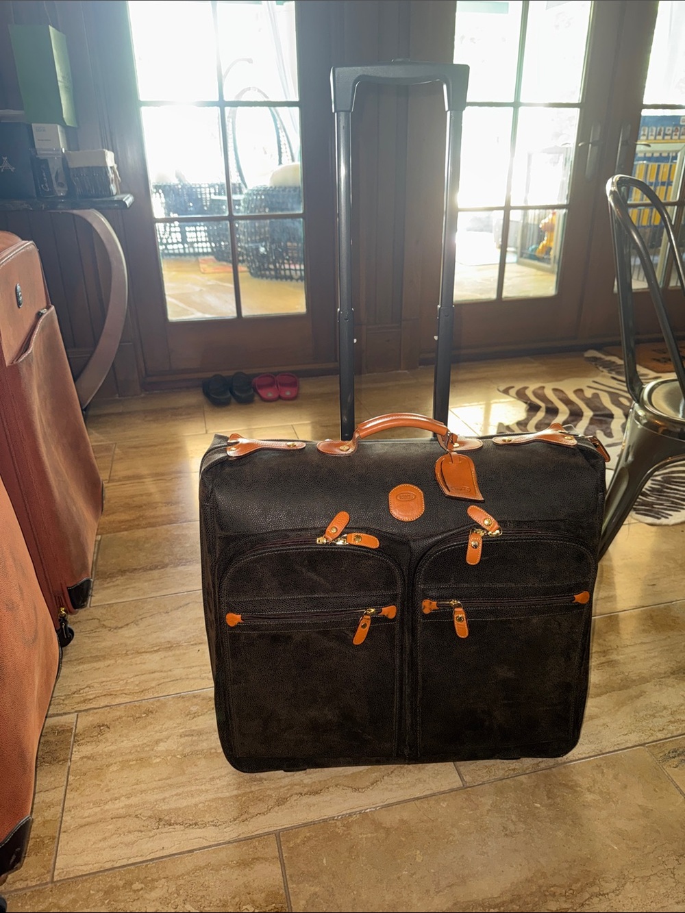 Bric's Travel Rolling Garment Bag with Tan Leather Trim